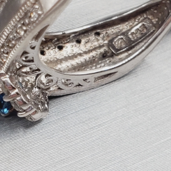 Genuine Pear London Blue & White Topaz 925 Sterling Silver Halo Ring - Picture 5 of 8